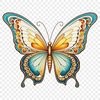 A colorful butterfly with intricate patterns and details on a transparent background.