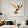 Delicate Bird with Iridescent Feathers A colorful hummingbird in flight, with clear visibility of its iridescent feathers and delicate beak.