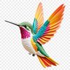 A colorful hummingbird in flight, against a transparent background.