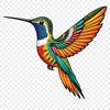 Vibrant Bird Silhouette on Transparent Background A small, iridescent bird perched on a branch with its beak extended, surrounded by a transparent background.