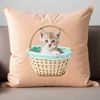 A high-resolution png image of a cute kitten sitting in a basket on a transparent background.