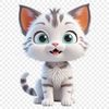 A high-resolution transparent PNG image of a playful gray cat kitten with a clear background.