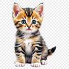 Grey and White Kitten Silhouette PNG A small grey and white kitten sitting on a surface with a clear background.