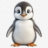 A small penguin chick perched on a rock, with a clear background.