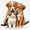 Whimsical Pet Duo A cute illustration of a dog and cat companionship in transparent PNG format.