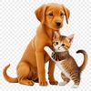 A cartoon puppy and kitten sitting together on a white background.