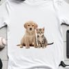 Mixed Breed Pup & Kitty A mixed-breed puppy and kitten sitting together on a transparent background, suitable for commercial or personal use.