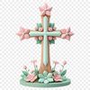 Beautiful White Cross Clip Art A high-resolution transparent png image of a simple white cross with floral patterns and intricate details.