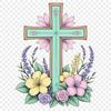 A transparent PNG image of a simple cross with floral elements, suitable for various designs and personal projects.