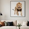 A close-up portrait of a regal African lion with a golden coat and a strong mane.