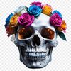 A colorful skull illustration with a clear background, suitable for high-resolution printing and commercial use.