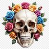 Floral Skull Silhouette A transparent PNG image of a detailed floral-patterned skull with a clear background.
