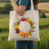 Personalized Floral Garland Template A floral wreath made with various flowers and greenery, suitable for commercial or personal use in print projects.