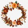A high-resolution floral wreath made up of various flowers in a circular arrangement on a transparent background.