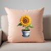A high-resolution, transparent PNG image of a large sunflower in a flower pot on a clear background.