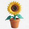 A bright yellow sunflower in full bloom with green stem and leaves.