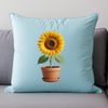 Vibrant Sunflower in a Ceramic Pot A single tall sunflower with bright yellow petals and dark center growing in a ceramic flower pot on a plain background.