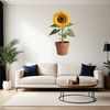 Beautiful Bright Yellow Blooms A large sunflower plant with bright yellow petals and dark center, set against a transparent background.