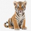Striped Majesty PNG Image A high resolution transparent PNG image of a majestic big cat with striking orange and black stripes.