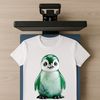 Small penguin chick standing on ice with a clear background.
