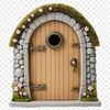 A high-resolution PNG image of a whimsical fairy door with a clear background, perfect for sublimation or print.