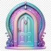 A colorful fairy door with a clear background, suitable for printing or digital use.