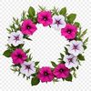 Wreath PNG Template with Flowers and Foliage A floral arrangement in the shape of a circle, featuring various flowers and foliage.