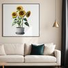 A high-resolution transparent PNG image of a single sunflower in full bloom, standing tall on a simple white background.