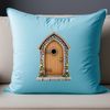 A detailed illustration of a small fairy door with intricate details, suitable for print or digital use.