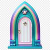 Ornate Miniature Entrance A small, ornate door with a rounded top and delicate details, set against a clear background.