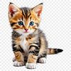 A small domestic cat with a fluffy coat and big eyes.
