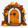A transparent PNG image of a whimsical fairy door with a clear background.