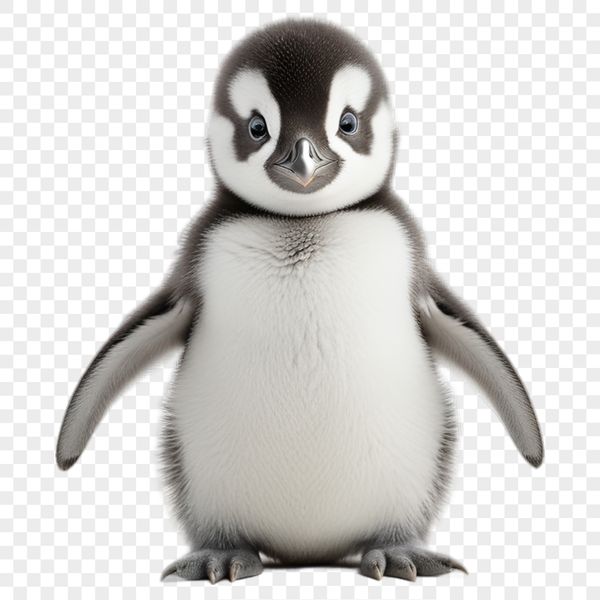 A small, cute penguin chick standing on a clear background, suitable for high-resolution printing or digital use.