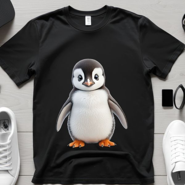 Penguin Chick Illustration in PNG Format A small, adorable penguin chick standing on a clear background.