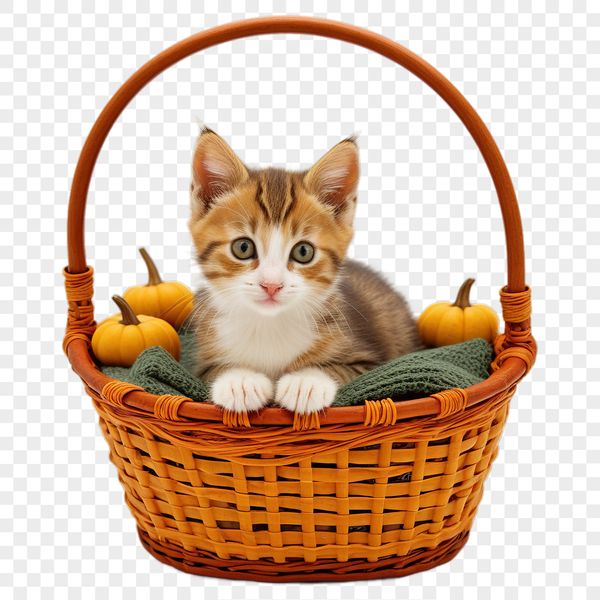 Kitten Basket Silhouette A transparent PNG image of a small basket filled with kittens, ideal for commercial or personal use.