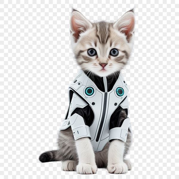 A high-resolution transparent image of a cute kitten against a clear background.