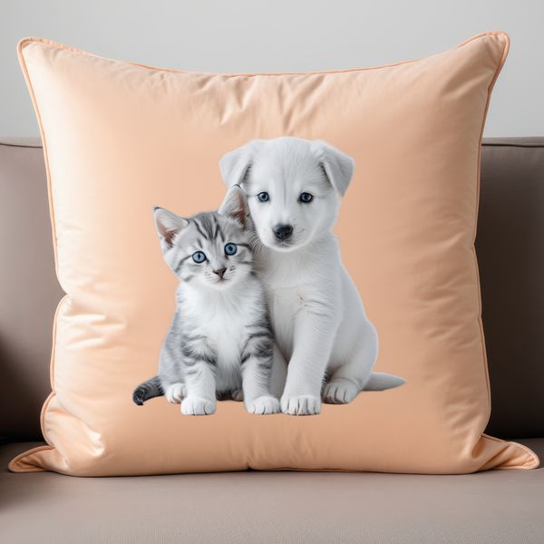 Adorable Puppy Kitten Combo Two adorable animals, a puppy and a kitten, combined into one image with a clear background in PNG format.