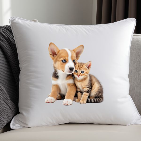 Cute Puppy Kitten Combo A playful puppy and kitten standing together on a transparent background.