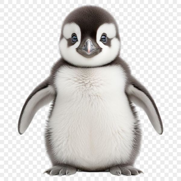 A close-up of a cute baby penguin in a transparent PNG format.