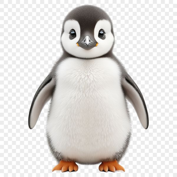 A small, flightless penguin chick with black and white feathers perched on a rocky shore.