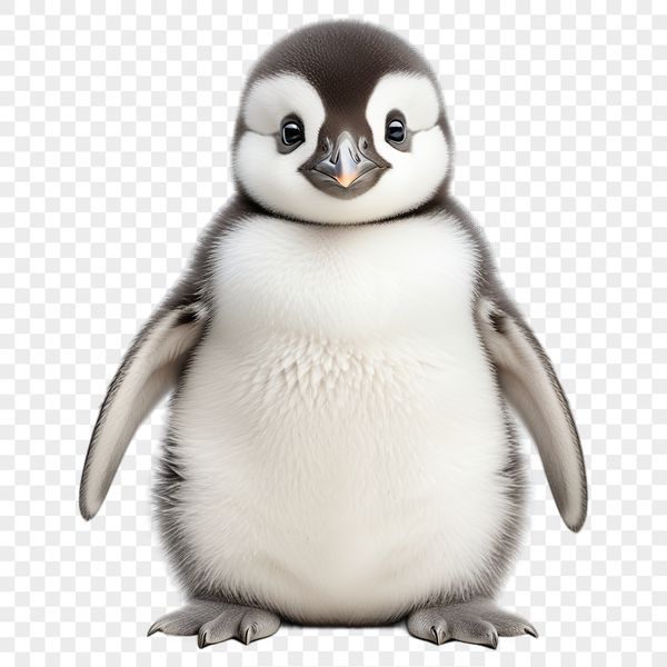 A small, fluffy penguin chick with a beak and flippers, suitable for download.