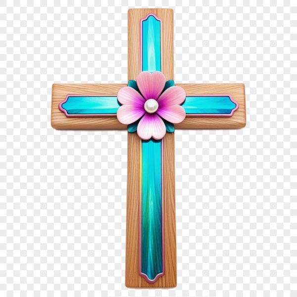 Floral Cross Symbol A religious symbol featuring a simple floral cross design in a high-quality digital format, suitable for commercial use.