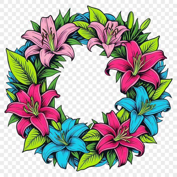 A transparent PNG image of a decorative flower wreath suitable for personal use in web design, invitations, and DIY projects.