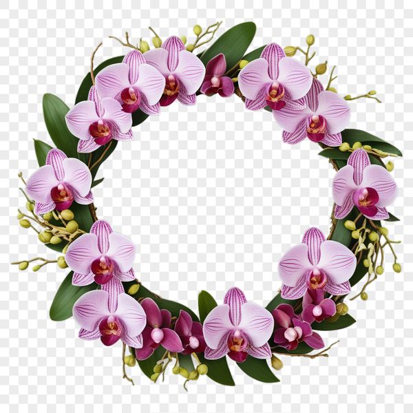 A decorative floral wreath with a clear background, suitable for sublimation printing or digital art projects.
