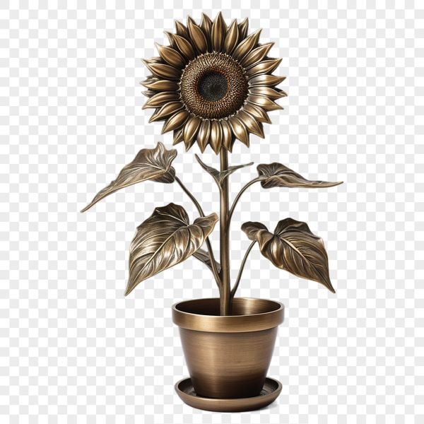 Vibrant Large Sunflower in a Pot A large, high-resolution sunflower in a flower pot with a clear background.