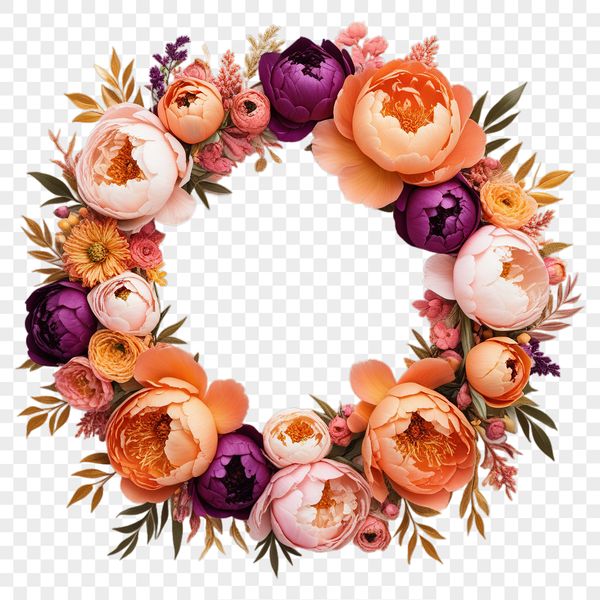A high resolution floral wreath design with a clear background for commercial and personal use.