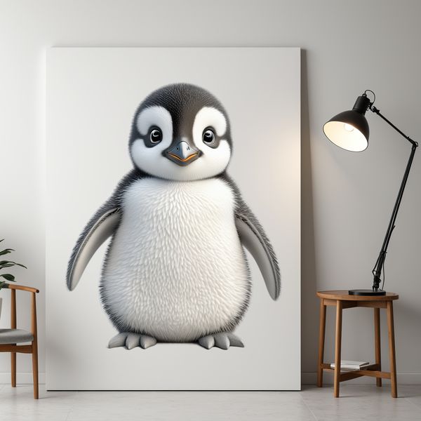 Cute Penguin Chick Perched on a Glacier A high-resolution image of a cute penguin chick standing on ice.
