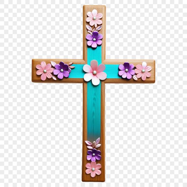 A transparent PNG image of a traditional cross with intricate details, suitable for sublimation printing.
