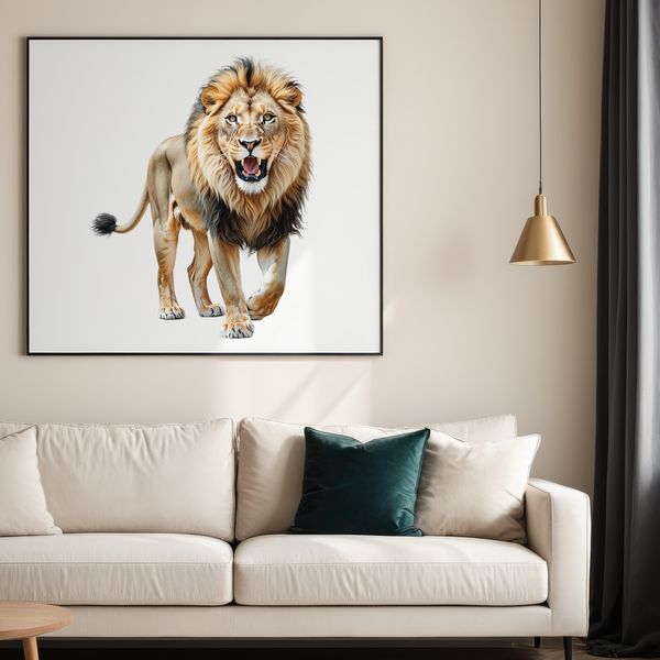 Majestic Male Lion Portrait A close-up portrait of a male lion with a clear background, suitable for digital use.