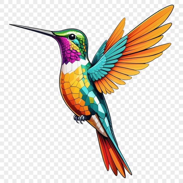 A clear illustration of a hummingbird against a transparent background, suitable for commercial and personal use.